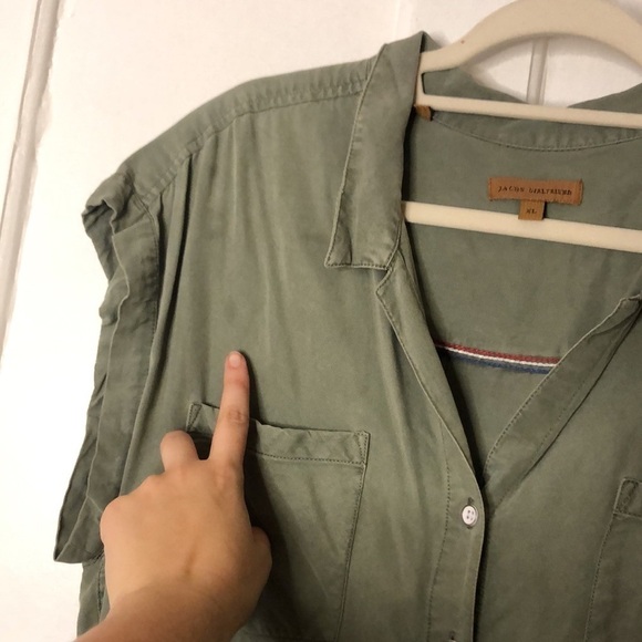 JACHS Girlfriend Short Dolman Sleeve Button Up V Neck Round Hem Shirt Top XL - Picture 5 of 10